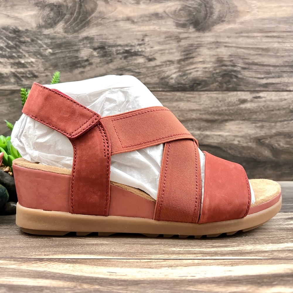 NIB Earth Origins 8W 9W Carren Leather Strappy Wedge Sandal Brick - Picture 4 of 12